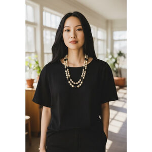 Cream & Black Faux Pearl Necklace One Size